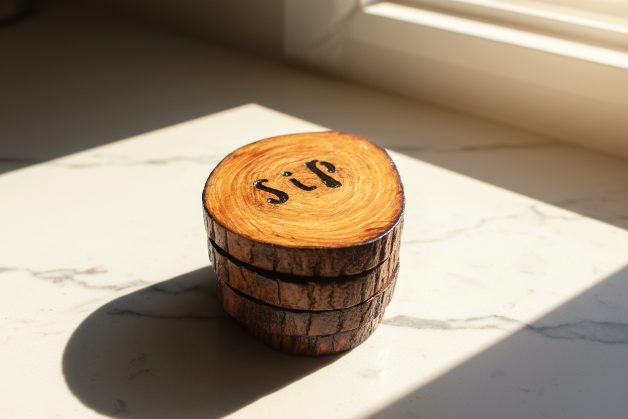 Rustic Sip & Swirl Wooden Coasters