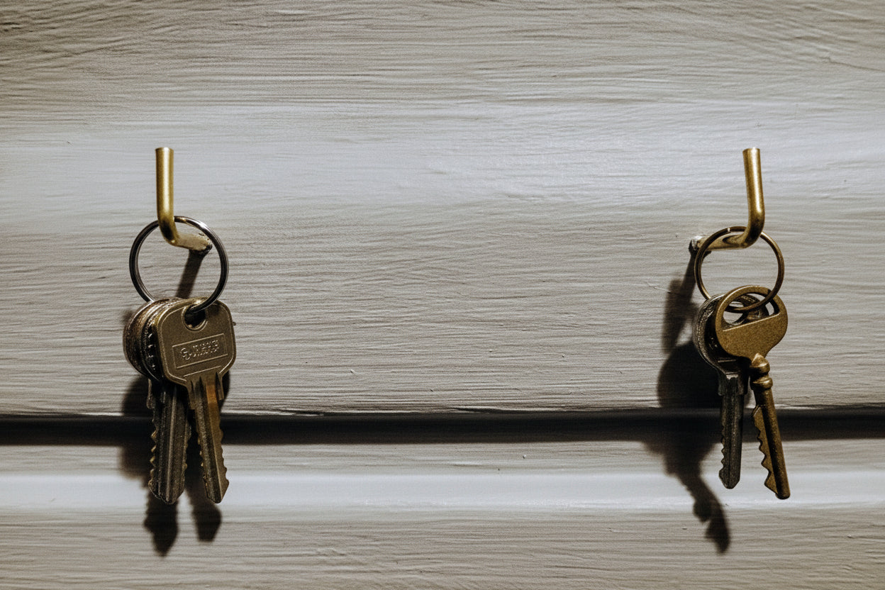 Hearthline Trio Gallery & Key Rail — Mistwood Gray