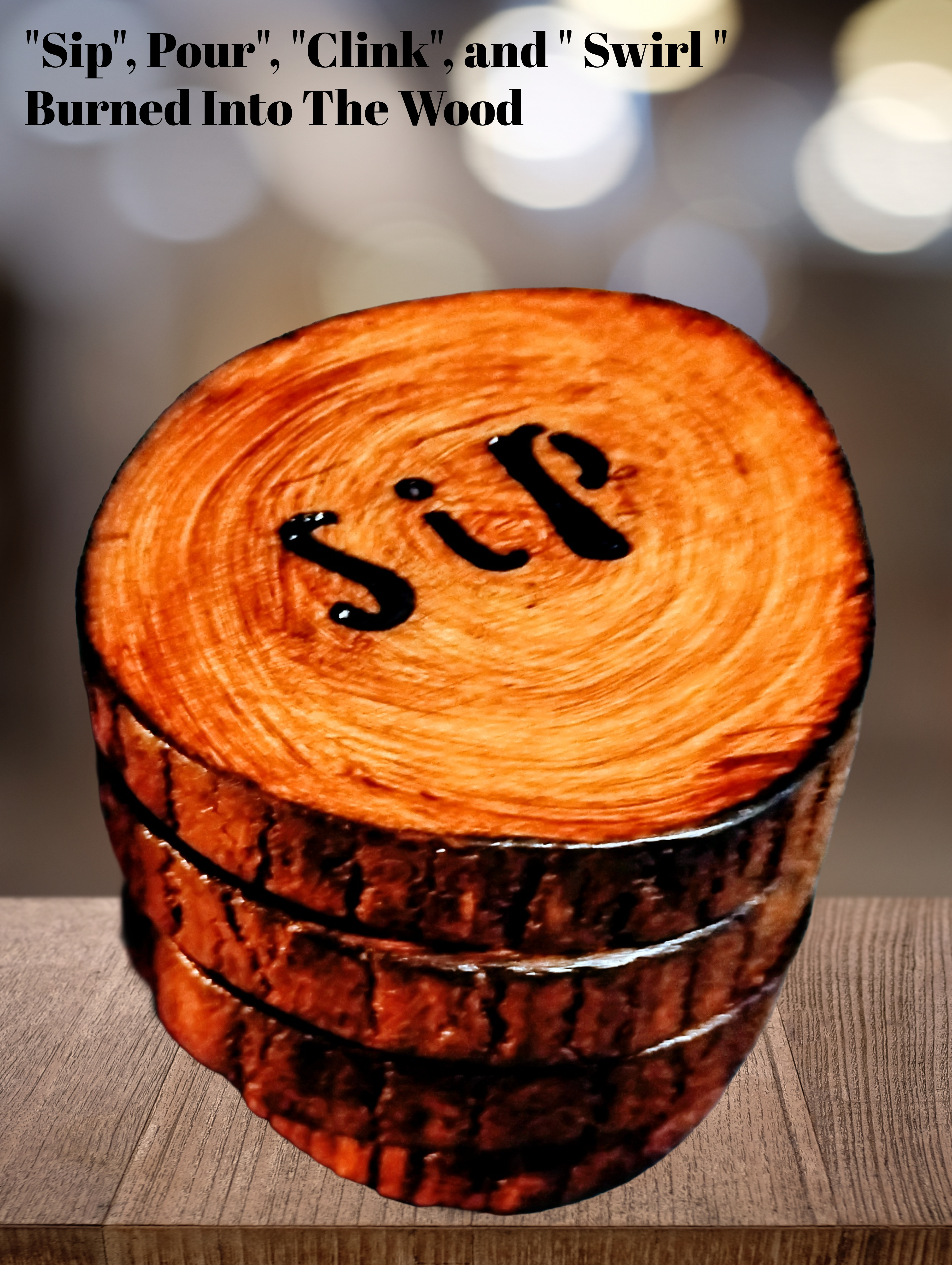 Rustic Sip & Swirl Wooden Coasters