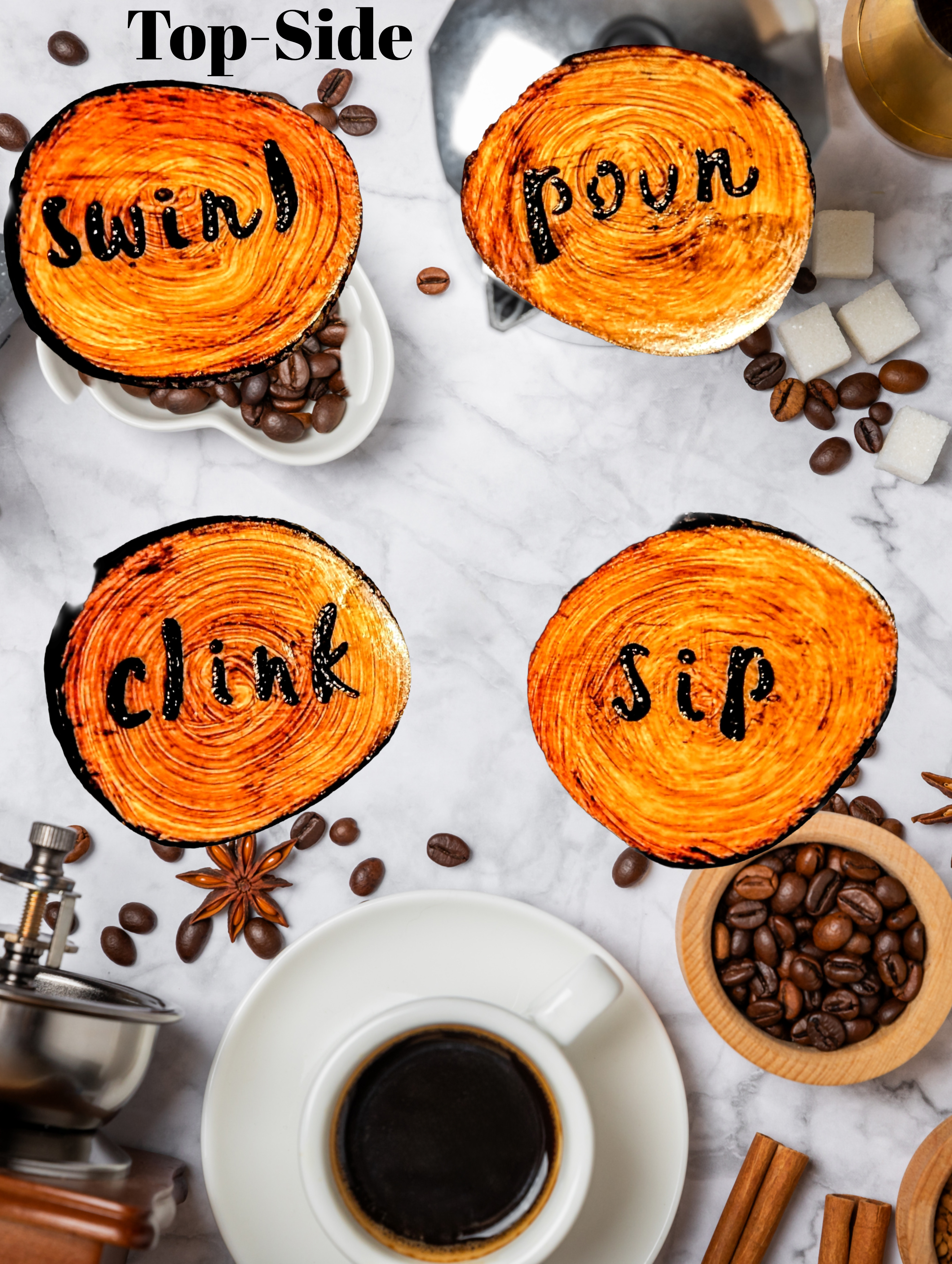 Rustic Sip & Swirl Wooden Coasters