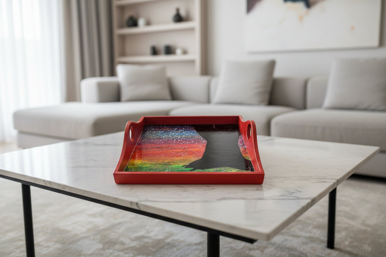 Sunset Silhouette Tray — Handcrafted Wooden Catchall